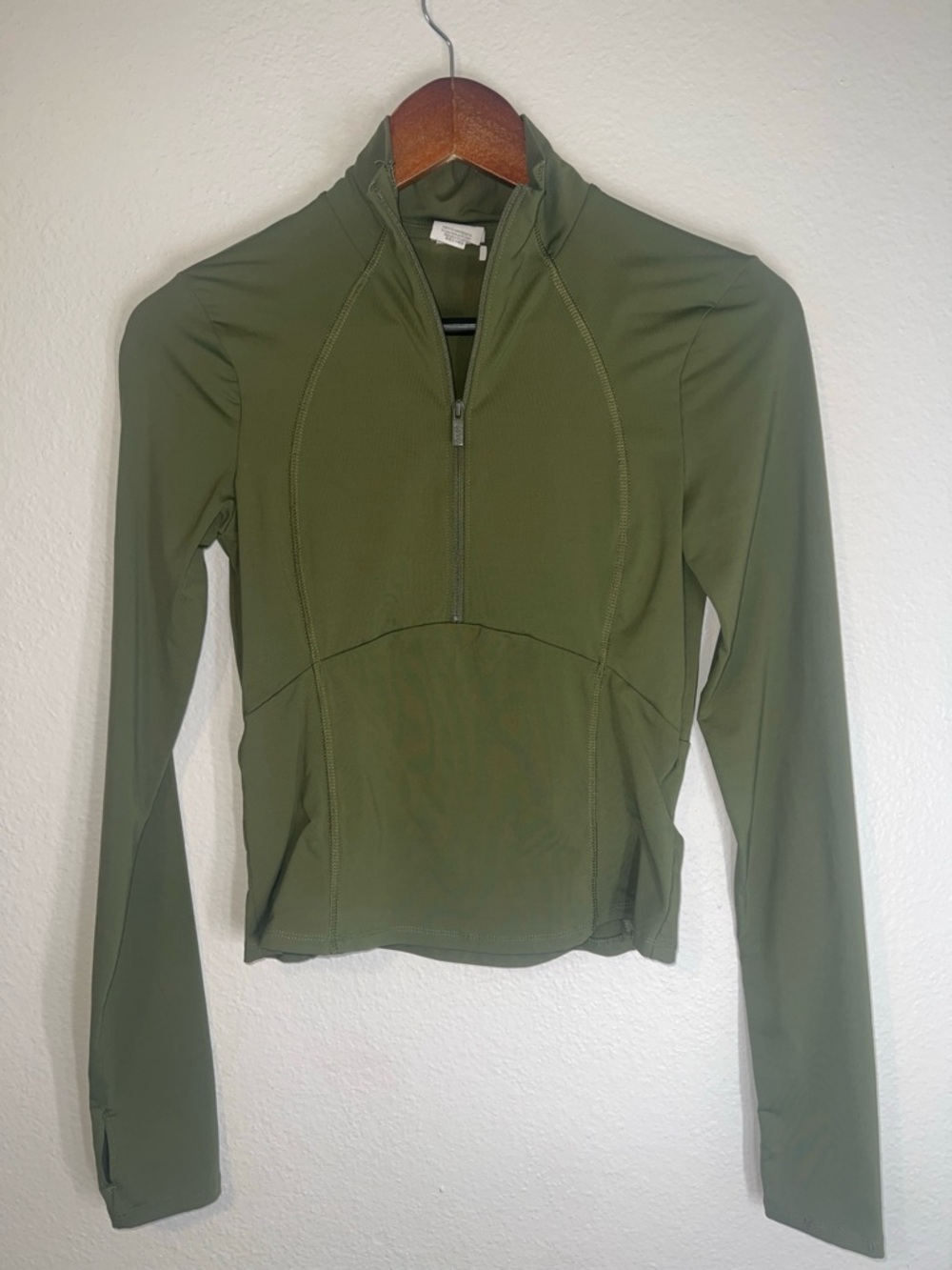 PINK Victoria's Secret Olive Green Long-Sleeve Half-Zip Top